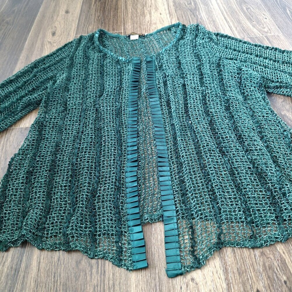 Open-Front Teal Knit Cardigan Sweater - Picture 8 of 10